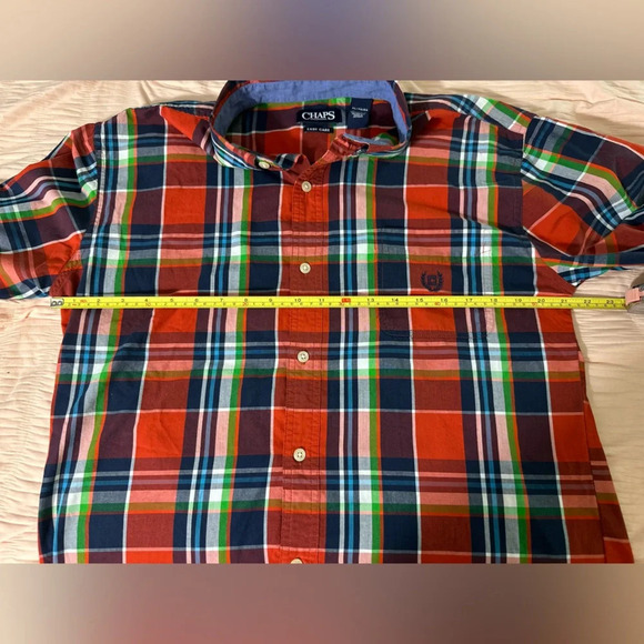 Chaps Plaid Button Down Size XL Orange Blue Mens Shirt - Picture 6 of 9